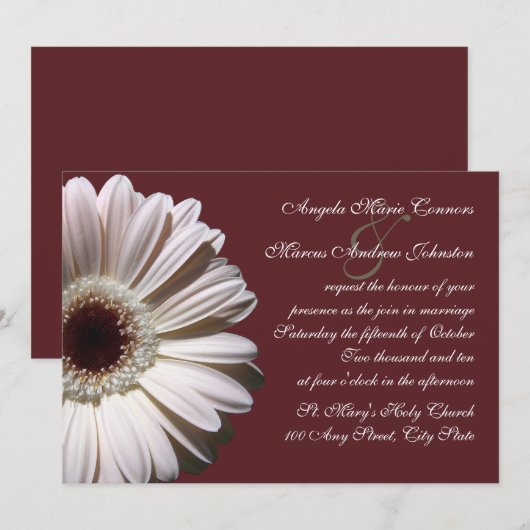 Gerbera Daisy Wedding Kaart (Voorkant / Achterkant)