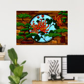 Gerbera- en Bonsai-bomen (halfglanzend Poster) Poster (Thuiskantoor)