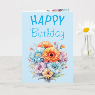 Gerbera flowers happy birthday blank blue kaart