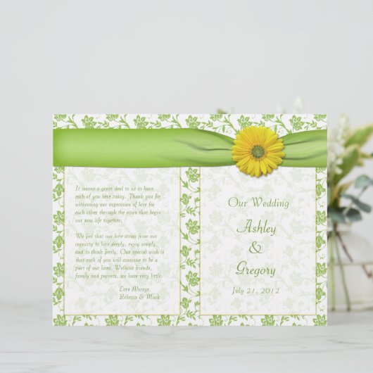 Gerbera Jaune Daisy Green Floral Wedding Programme (Debout devant)