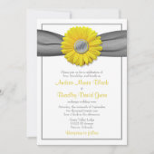 Gerbera jaune Daisy Grey Ribbon Invitation (Devant)