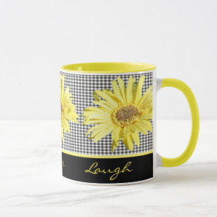 Gerbera jaune et noir vivants, amour, tasse de