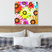 Gerbera kleurige bloemen canvas afdruk (Insitu (Slaapkamer))