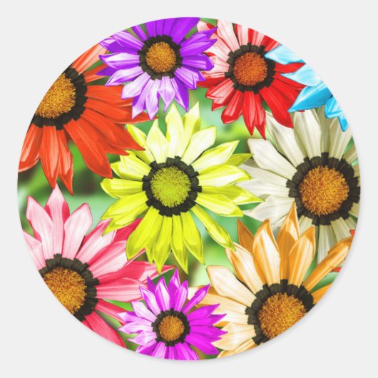 Gerbera kleurige bloemen ronde sticker (Voorkant)
