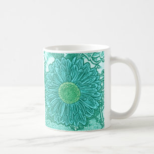 Gerbera Madelief Blokprint - tinten aqua Koffiemok