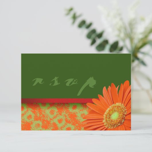 Gerbera Orange Green Script Cartes RSVP (Debout devant)