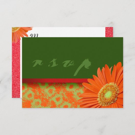 Gerbera Orange Green Script Cartes RSVP (Devant / Derrière)