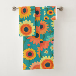 Gerbera Retro Kleurrijk Gepersonaliseerd Patroon Bad Handdoek