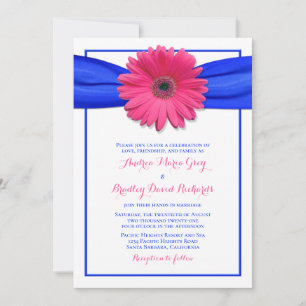 Gerbera rose avec Bleu Satin Ribbon Invitation