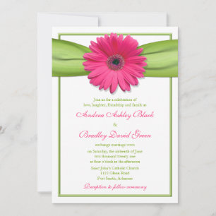 Gerbera rose avec Faire-part de mariage carbone ve