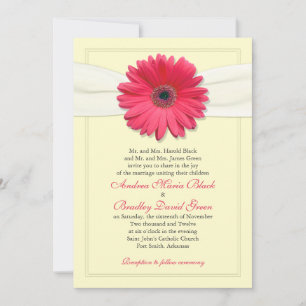 Gerbera rose avec Invitation du Ruban d'Ivoire