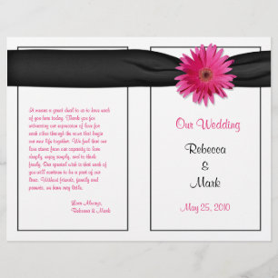 Gerbera rose Daisy Black Ribbon Wedding Programme