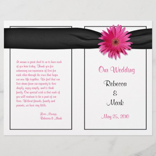 Gerbera rose Daisy Black Ribbon Wedding Programme (Devant)