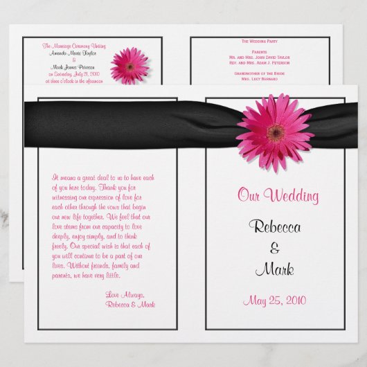 Gerbera rose Daisy Black Ribbon Wedding Programme (Devant / Derrière)