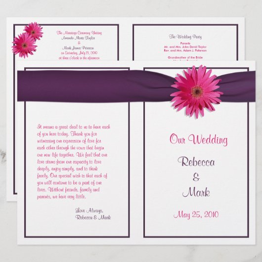 Gerbera rose Daisy Eggplant Programme de mariage a (Devant / Derrière)