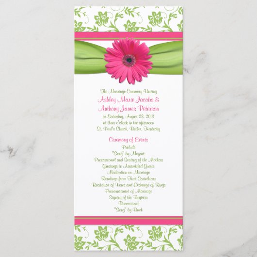Gerbera rose Daisy Green Floral Wedding Programme (Devant)