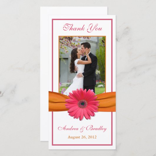 Gerbera rose Daisy Orange Ribbon Mariage Merci (Devant / Derrière)