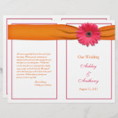 Gerbera rose Daisy Orange Ribbon Wedding Programme (Devant / Derrière)