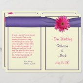 Gerbera rose Daisy Purple Ribbon Wedding Programme (Devant / Derrière)