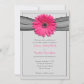 Gerbera rose Daisy Silver Grey Ribbon Invitation (Devant)