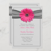 Gerbera rose Daisy Silver Grey Ribbon Invitation (Devant / Derrière)