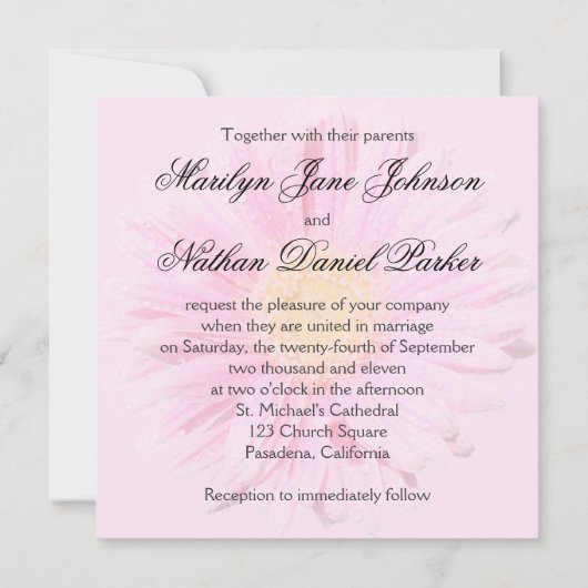 Gerbera rose Faire-part de mariage (Dos)