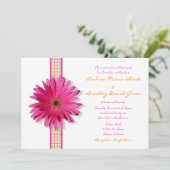 Gerbera rose Faire-part de mariage en ruban (Debout devant)