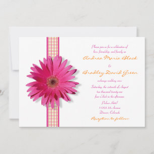 Gerbera rose Faire-part de mariage en ruban