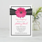 Gerbera rose Noir Ruban Invitation Anniversaire (Debout devant)