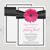Gerbera rose Noir Ruban Invitation Anniversaire (Devant / Derrière)