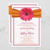 Gerbera rose Orange Ribbon Invitation de graduatio (Devant / Derrière)