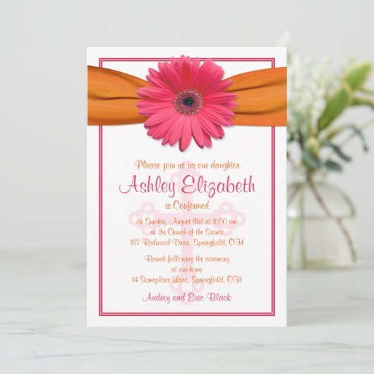 Gerbera rose Orange Ruban Confirmation Invitation (Debout devant)