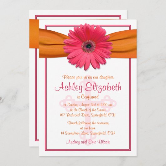 Gerbera rose Orange Ruban Confirmation Invitation (Devant / Derrière)