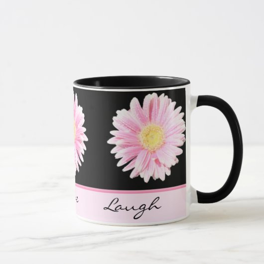 Gerbera rose sur Black Live, Amour, Rire Mug (Droite)