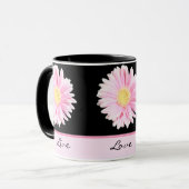 Gerbera rose sur Black Live, Amour, Rire Mug (Devant gauche)