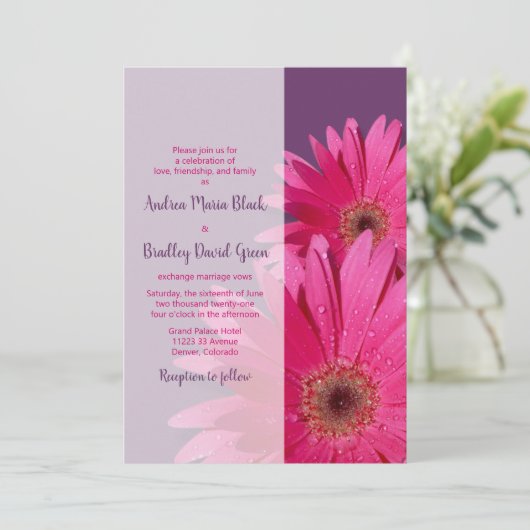 Gerbera rose violet Faire-part de mariage de margu (Debout devant)