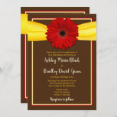 Gerbera rouge avec invitation au ruban jaune (Devant / Derrière)