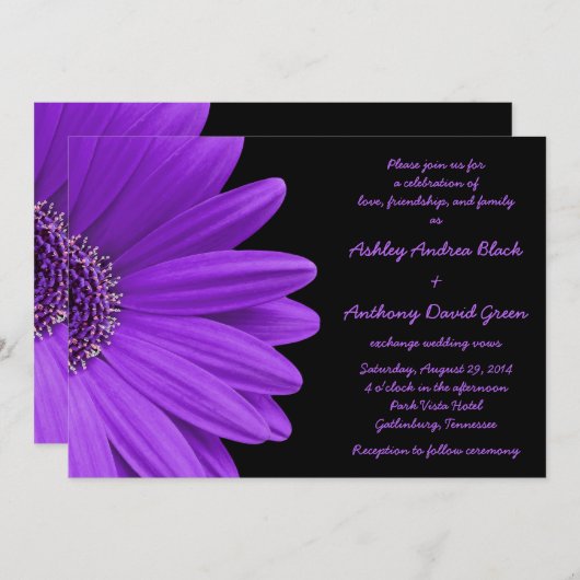 Gerbera violet Faire-part de mariage pourpre et no (Devant / Derrière)
