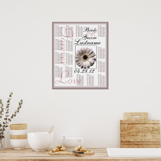 Gerbera White Daisy Wedding Guest Seating Chart Poster (Keuken)