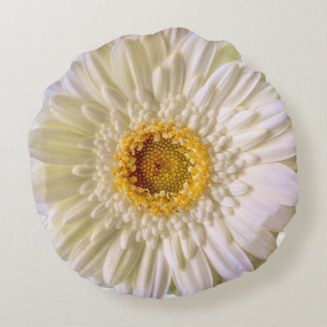 Gerbera White Rond Kussen (Achterkant)