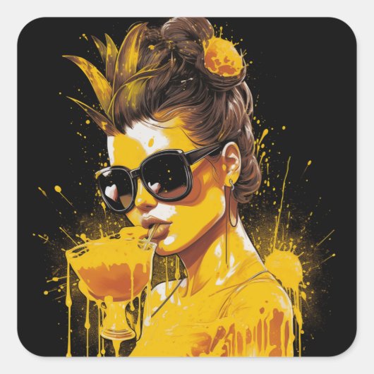 Gerechtvaardigde ananas dame vierkante sticker (Voorkant)
