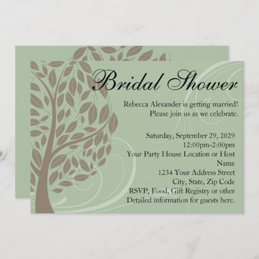 Gerecycleerde groene Eco Tree bruids douche uitnod Kaart (Voorkant / Achterkant)