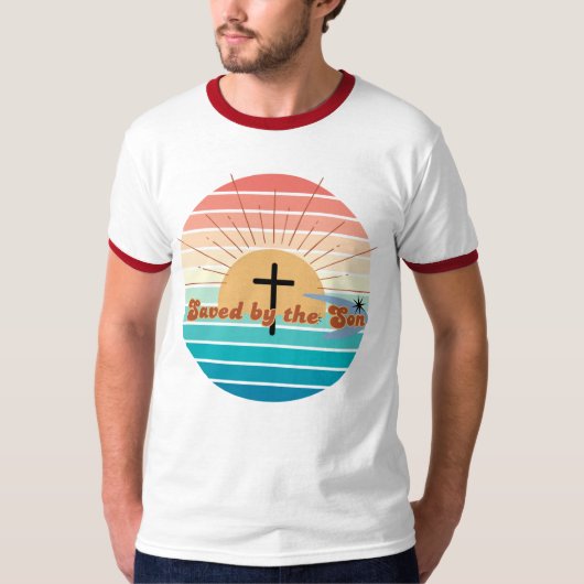 Gered door de zoon retro Christelijk t-shirt (Voorkant)