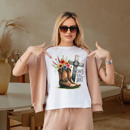 Gered door die verbazingwekkende genade t-shirt