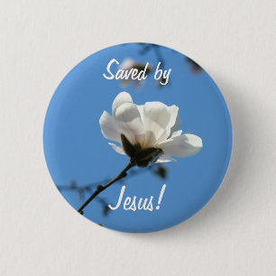 Gered door Jezus! knoppen Pasen Magnolia Bloemen Ronde Button 5,7 Cm