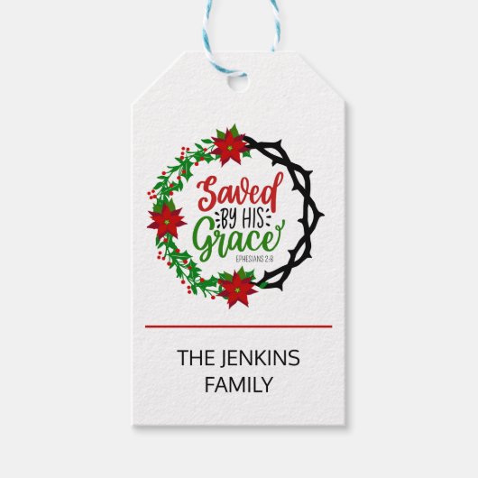 Gered door Zijn Genade Kerstkrans Cadeaulabel (Voorkant)