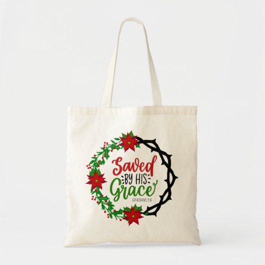 Gered door Zijn Genade Kerstkrans Tote Bag (Voorkant)