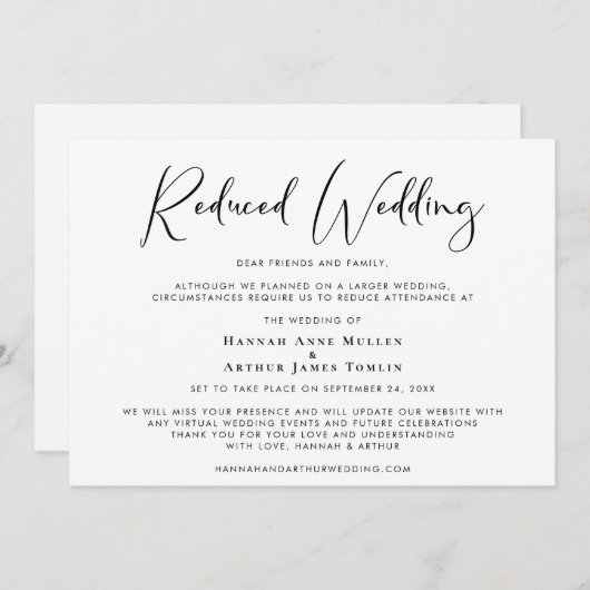Gereduceerd huwelijk elegante kalligrafie aankondiging (Voorkant / Achterkant)