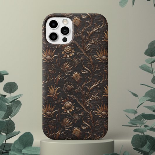 Gereedgemaakte gegraveerde lederen look bruine dis Case-Mate iPhone case