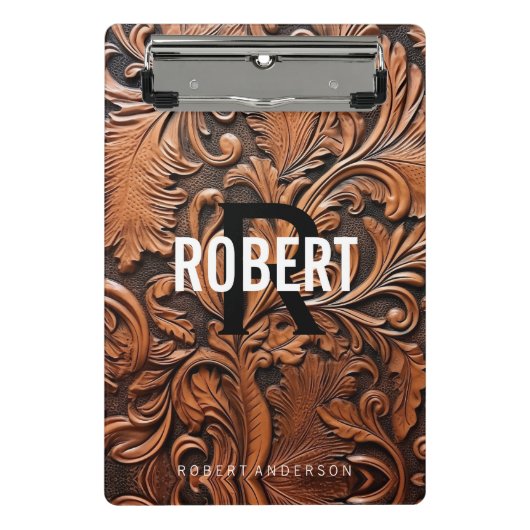  Gereedgemaakte Lederen Monogram Naam Mini Klembord (Voorkant)